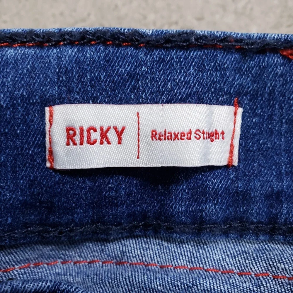 True Religion Jeans Mens 34 (35x32) Blue Ricky Relaxed Straight Med‎ Wash Denim